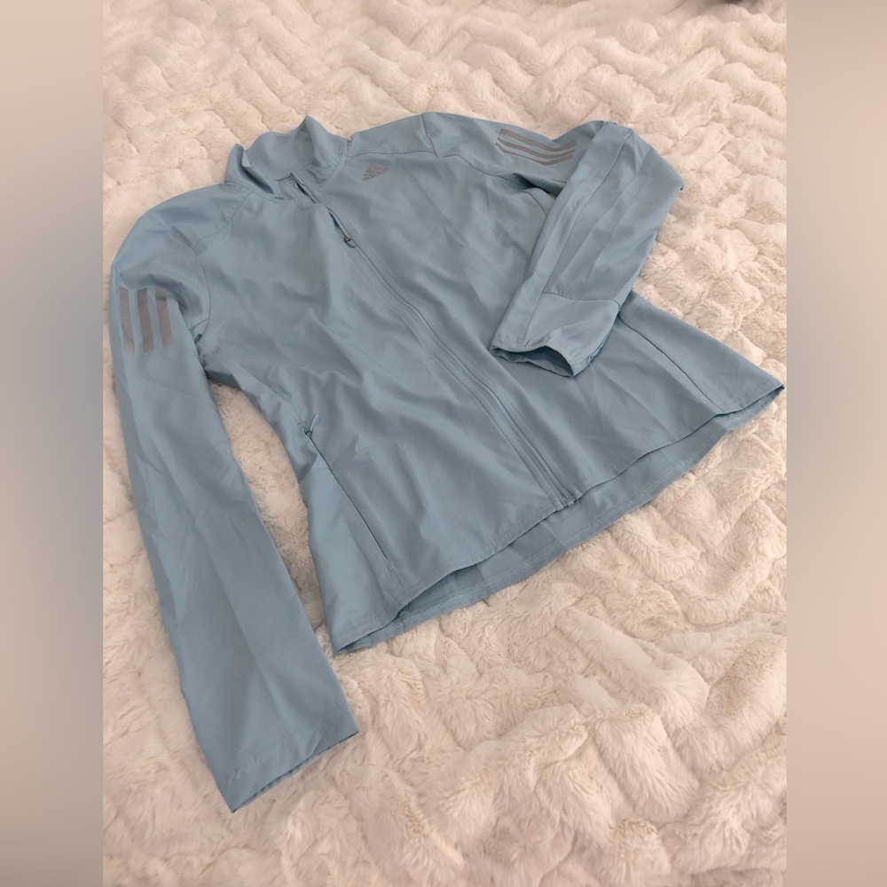 NWOT Never Worn XXS Adidas super lightweight jacket w/ pockets in bluish green